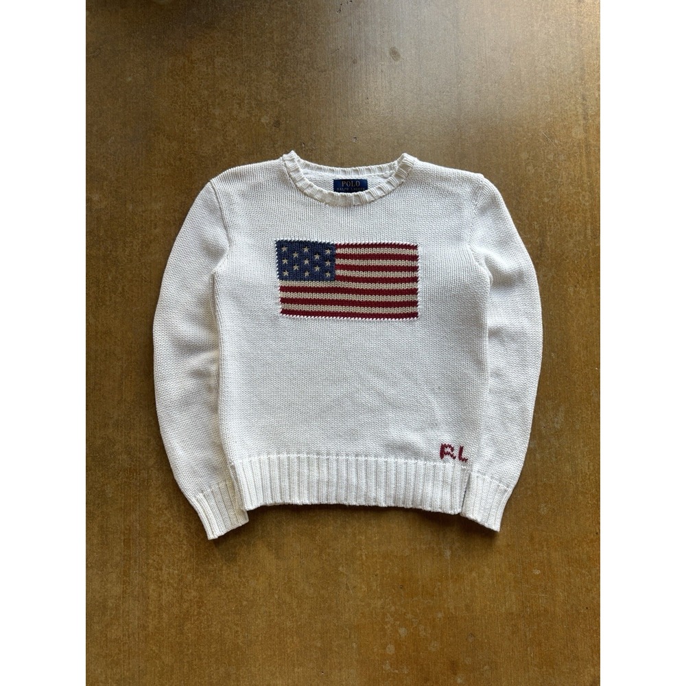 Polo Ralph Lauren Flag United States USA Knitted Cotton Crewneck Kids 10 Years